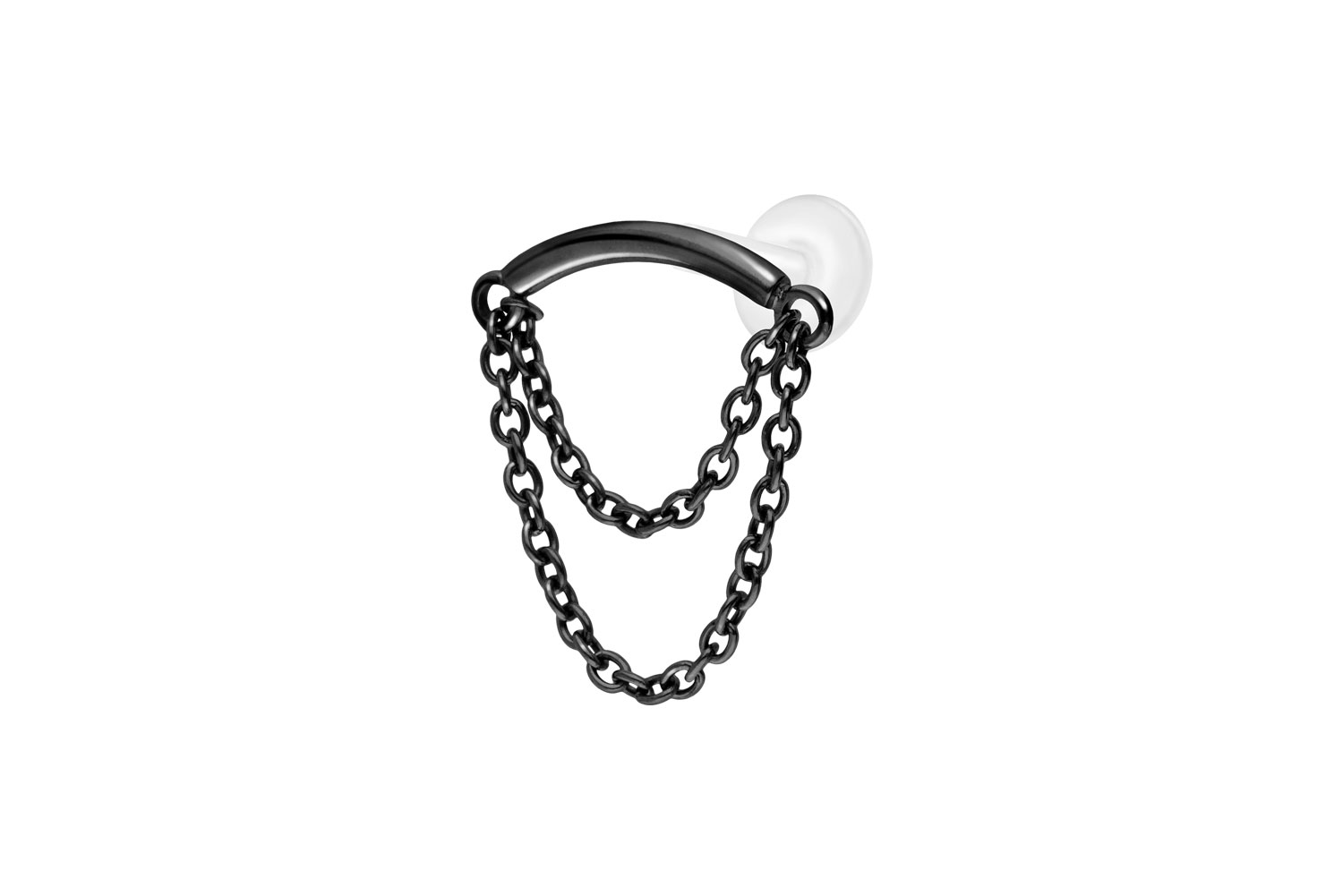 PTFE Labret Piercing mit Innengewinde + Titan-Aufsatz BOGEN + 2 KETTEN